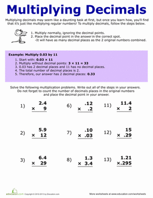 5th Grade Multiplication Decimals Worksheets