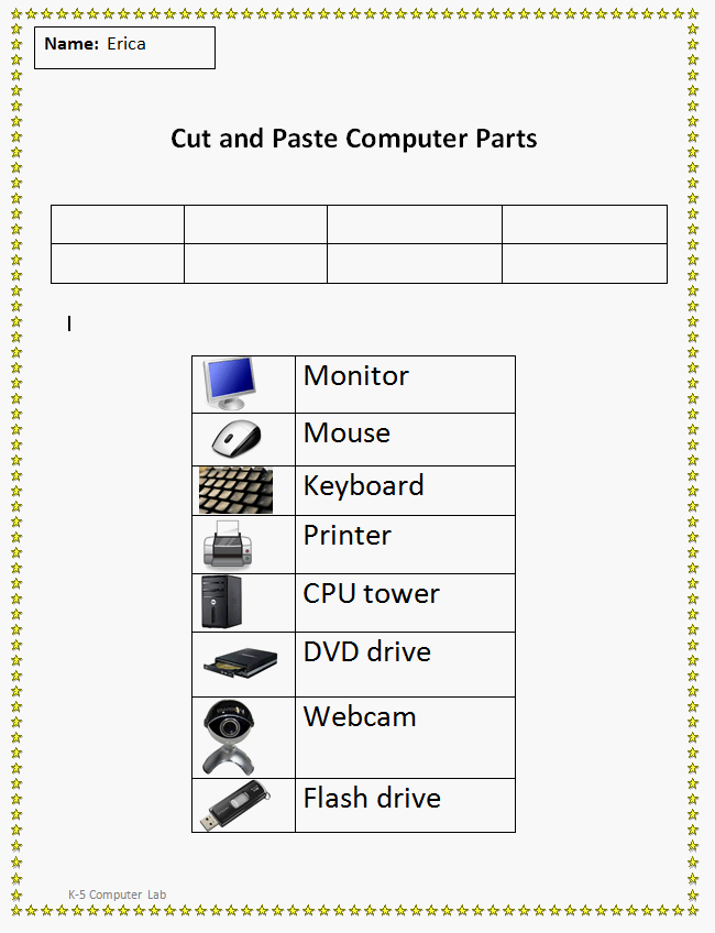 Computer Technology Worksheets For Kindergarten