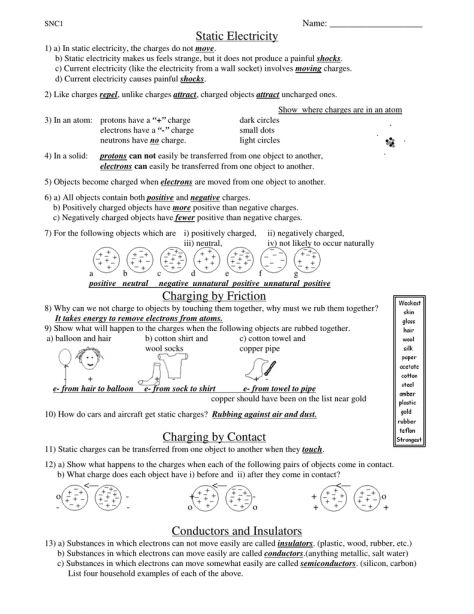 Charging By Friction Worksheet Answers