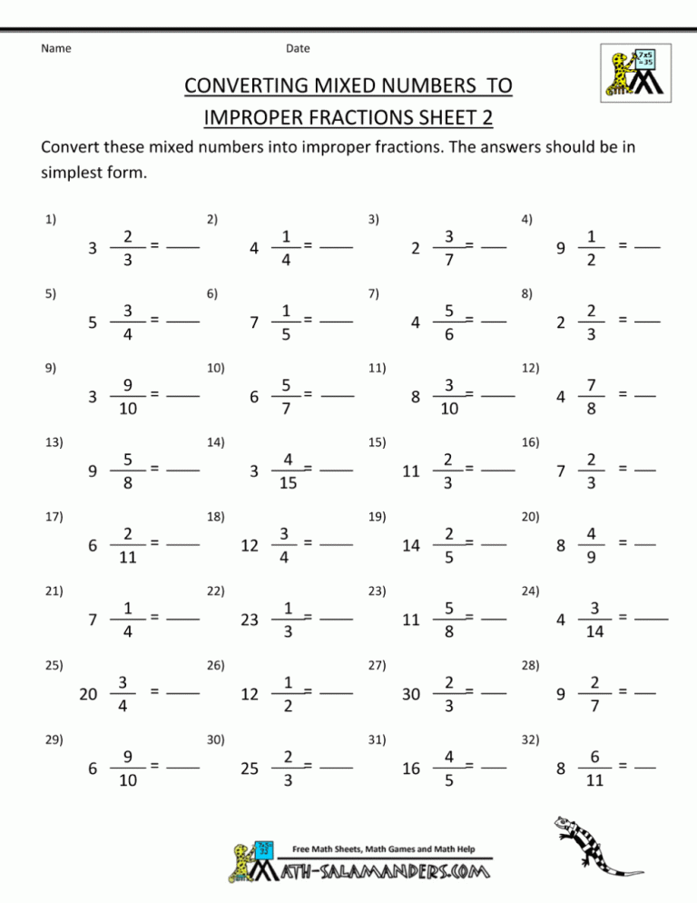 Multiplying Fractions And Mixed Numbers Worksheets
