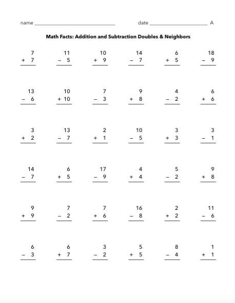 Addition Math Facts To 20 Worksheets