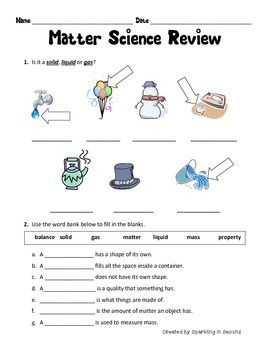 Matter Worksheet 1st Grade