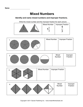 Mixed Number Fractions Worksheets Grade 4