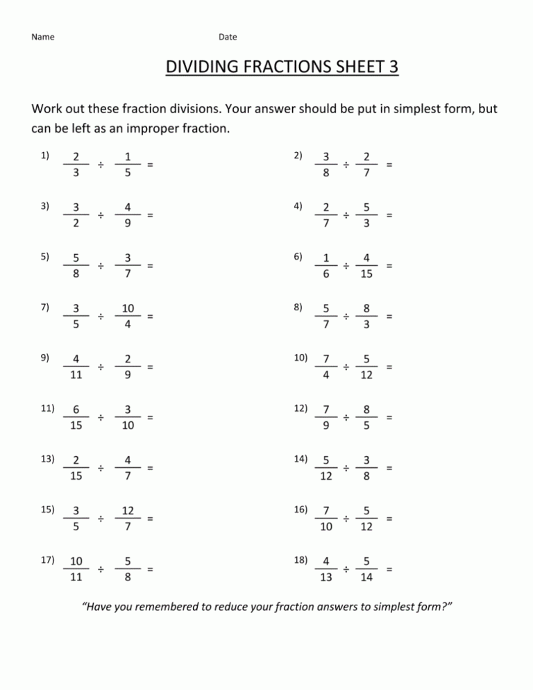 Division Of Mixed Fractions Worksheets Pdf