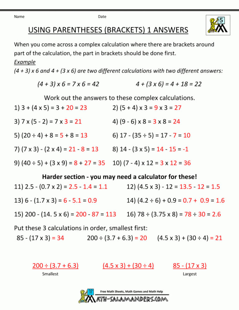 Fifth Grade Math Worksheets Grade 5 With Answers