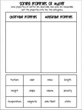 Properties Of Matter Worksheet 1st Grade