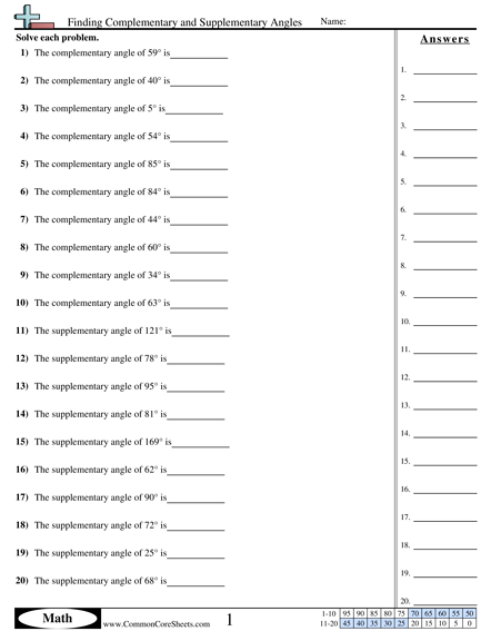 Geometry Supplementary And Complementary Angles Worksheet