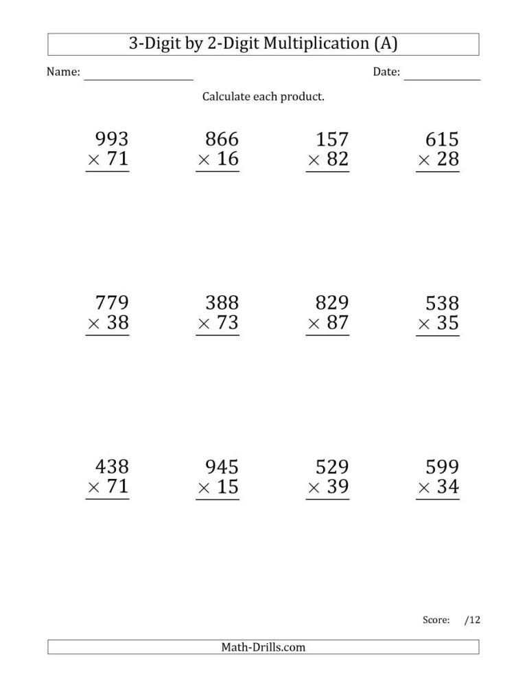 Printable 3 Digit By 2 Digit Multiplication Worksheets