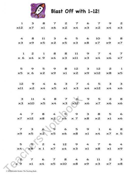 Printable 5th Grade Multiplication Worksheets 1-12