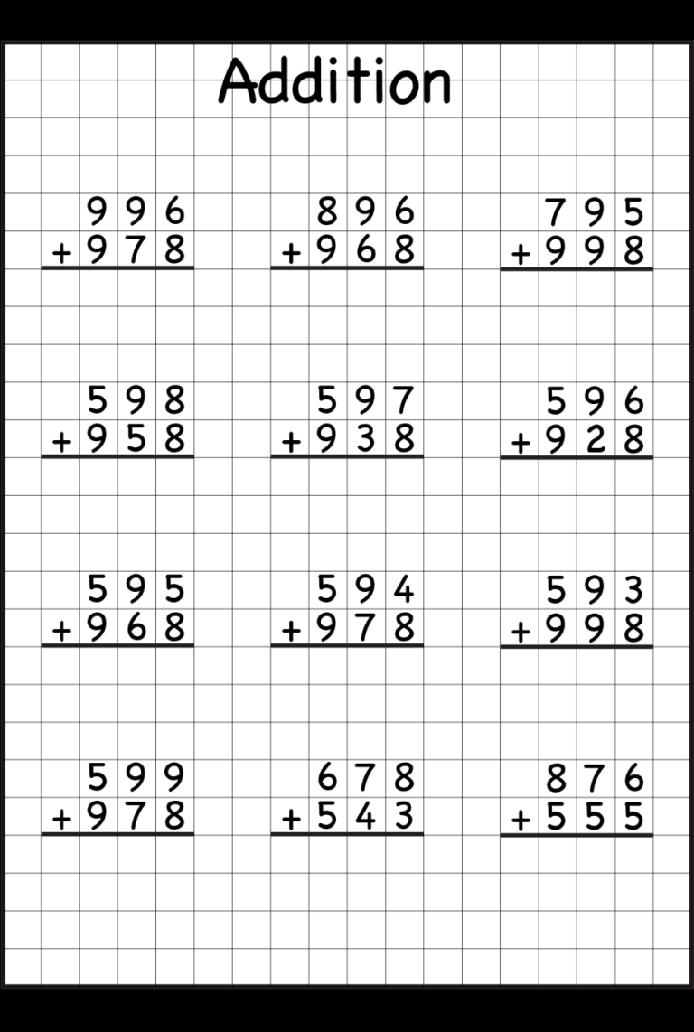 Free Printable Addition Math Worksheets Grade 4