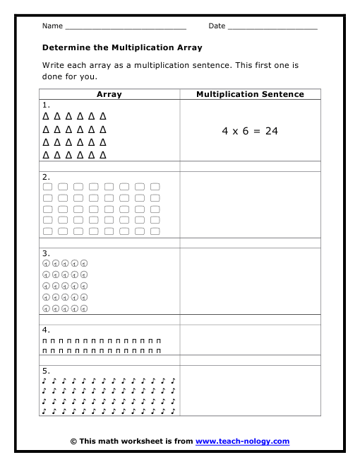 Grade 3 Math Multiplication Arrays Worksheets