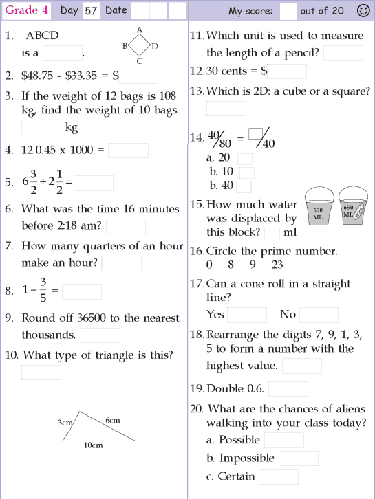 Answer Mental Math Worksheets Grade 4 Pdf