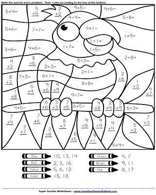 Coloring Addition Math Worksheets For Grade 2