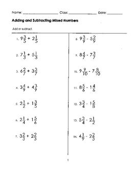 Subtracting Similar Mixed Fractions Worksheets