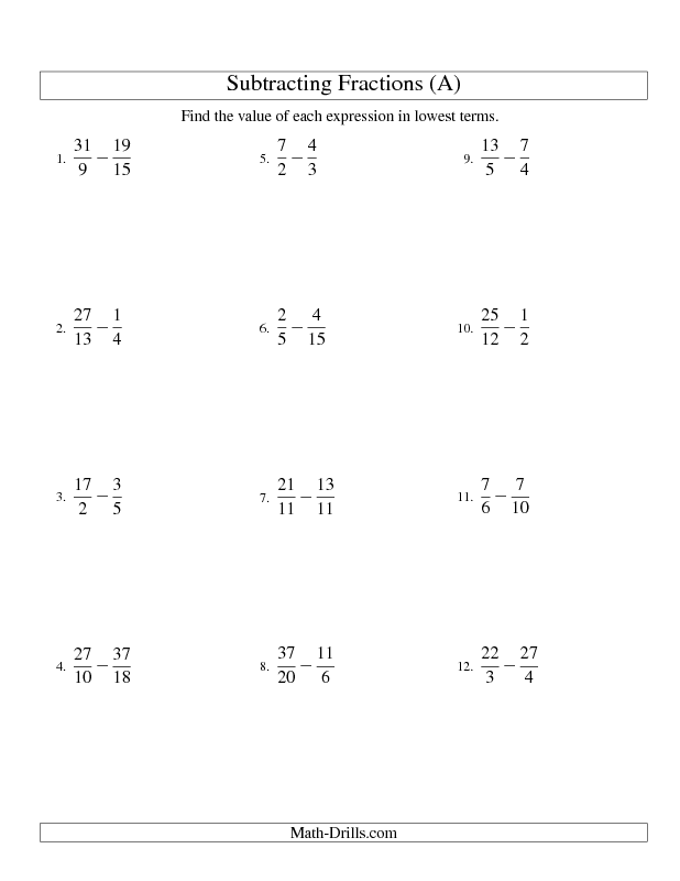 Subtracting Fractions With Mixed Numbers Worksheets