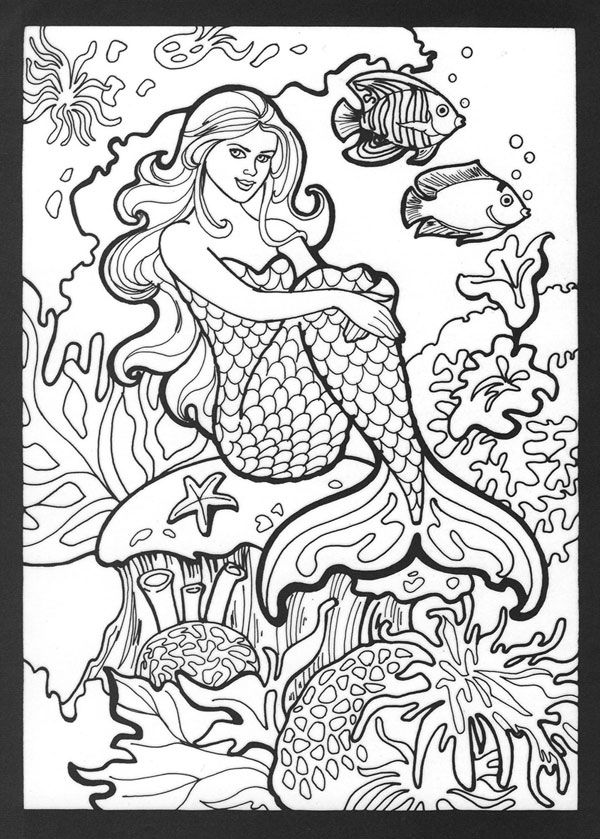 Detailed Realistic Mermaid Coloring Pages