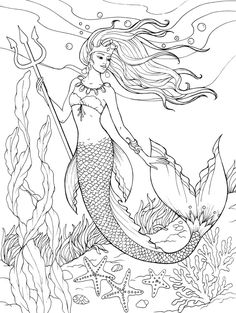 Beautiful Mermaid Realistic Mermaid Coloring Pages