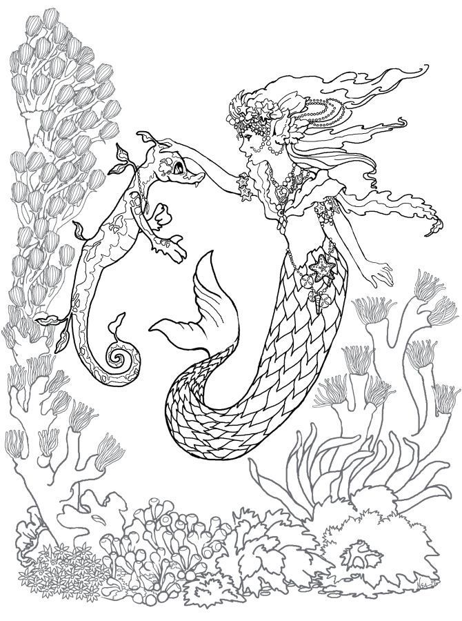 Detailed For Adults Detailed Mermaid Coloring Pages