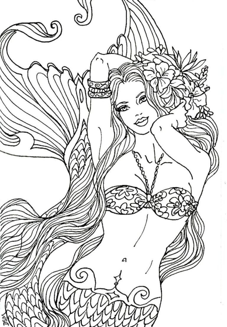 Easy Realistic Mermaid Coloring Pages