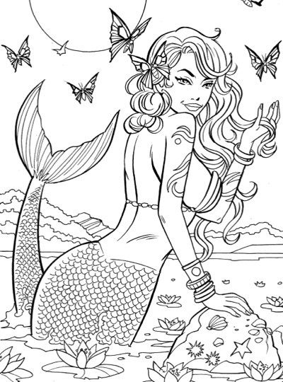 Realistic Printable Mermaid Coloring Pages For Adults
