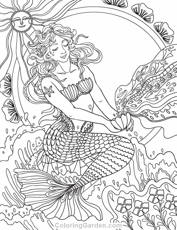 Detailed Beautiful Mermaid Mermaid Coloring Pages For Adults