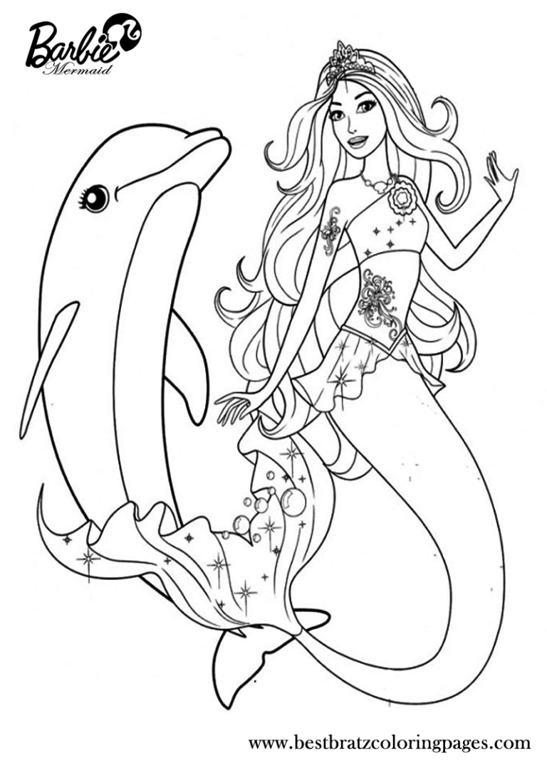 Printable Mermaid And Dolphin Coloring Pages