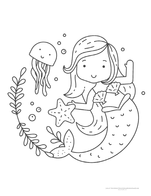 Easy Mermaid Coloring Pages For Kids
