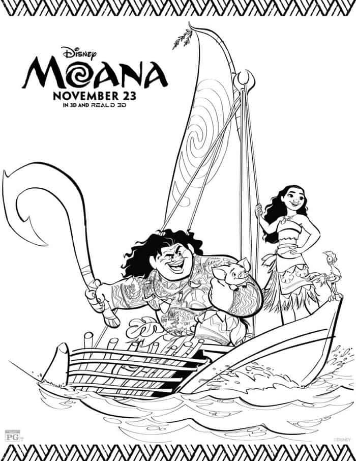 Moana Summer Colouring Pages For Kids