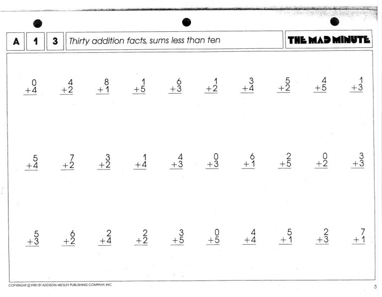 3 Minute Math Drills Addition And Subtraction