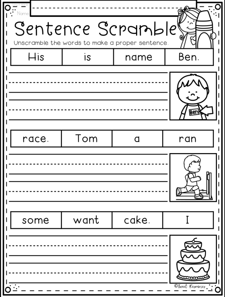 Kindergarten Writing Simple Sentences Worksheets