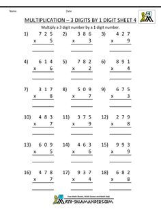 2 And 3 Digit By 1 Digit Multiplication Worksheets