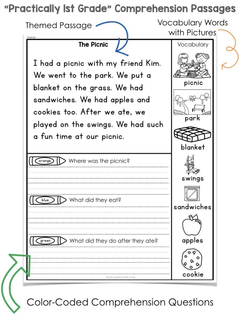 Reading Comprehension 1st Grade First Grade Worksheets