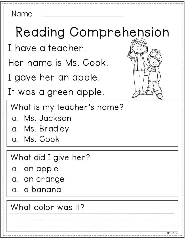 Free Printable Kindergarten Reading Comprehension Worksheets