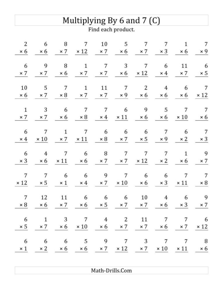 Multiplication Worksheets 2 Through 12
