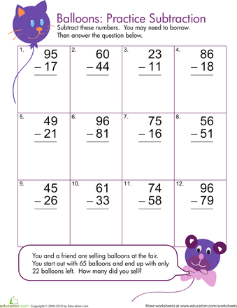 Printable Subtraction Worksheets For Grade 1 With Borrowing