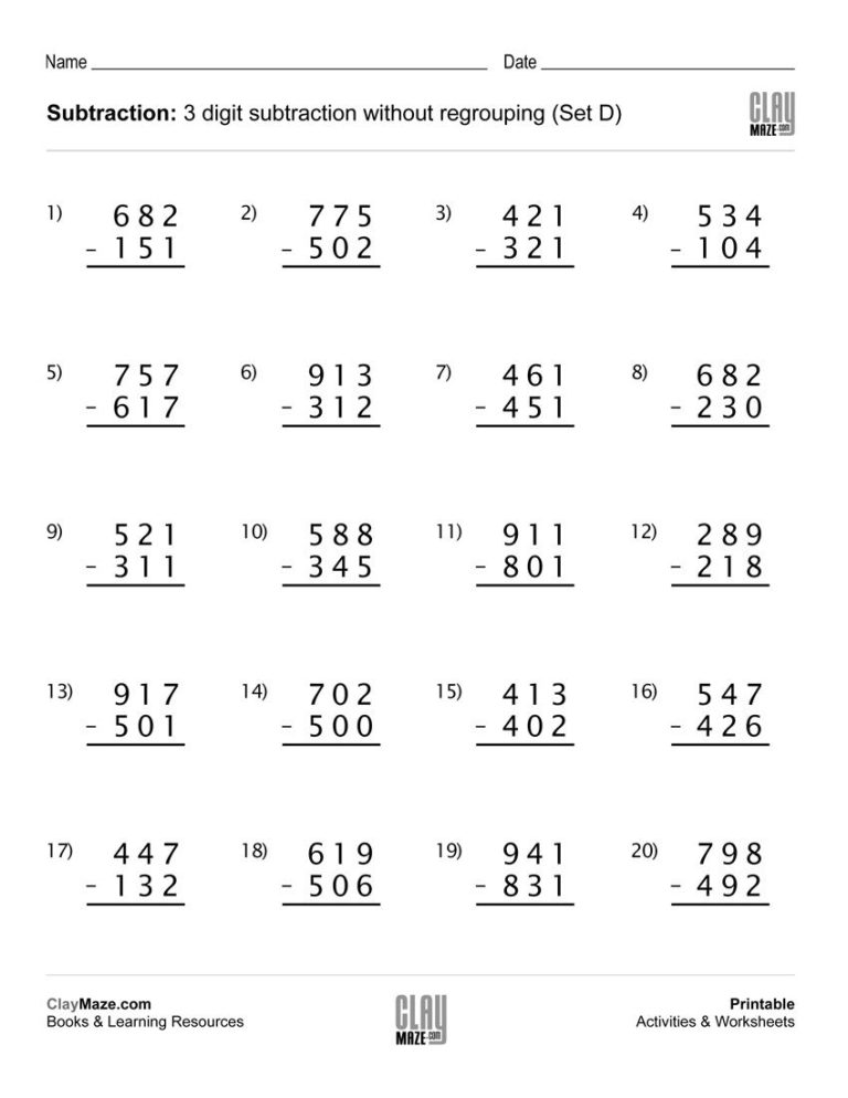 3 Digit Addition And Subtraction Worksheets For Grade 2