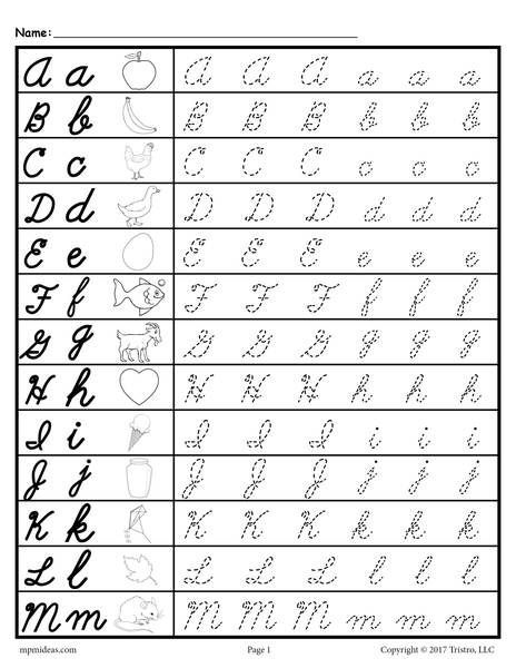 First Grade Free Printable Cursive Handwriting Worksheets