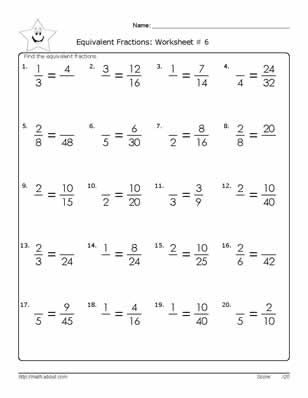 5th Grade Equivalent Fractions Grade 5 Worksheets