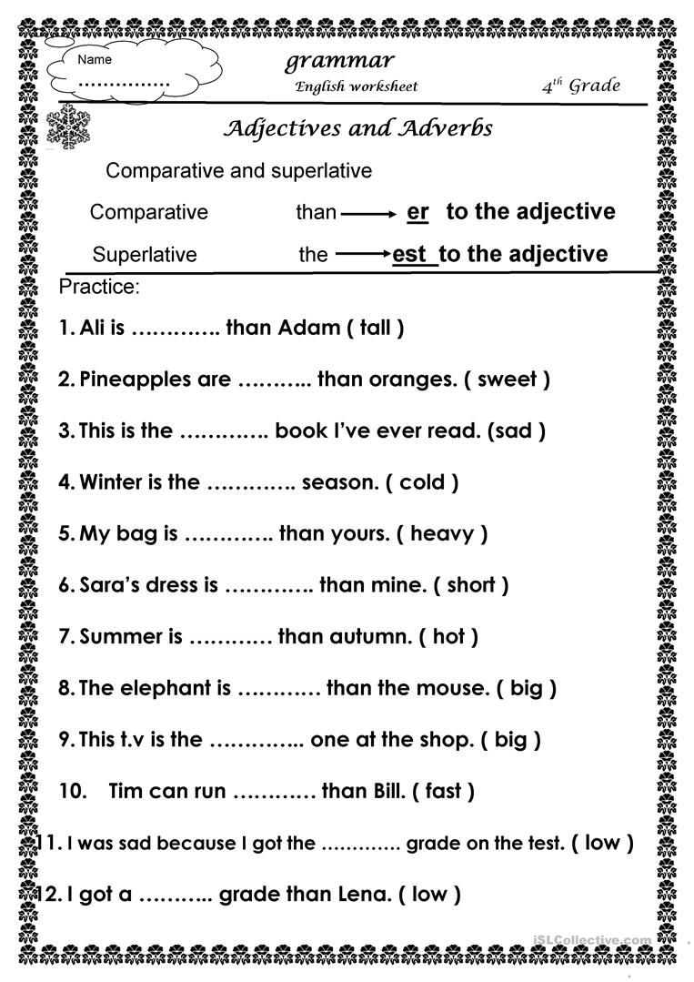 English Grammar Adjectives Worksheets For Grade 3