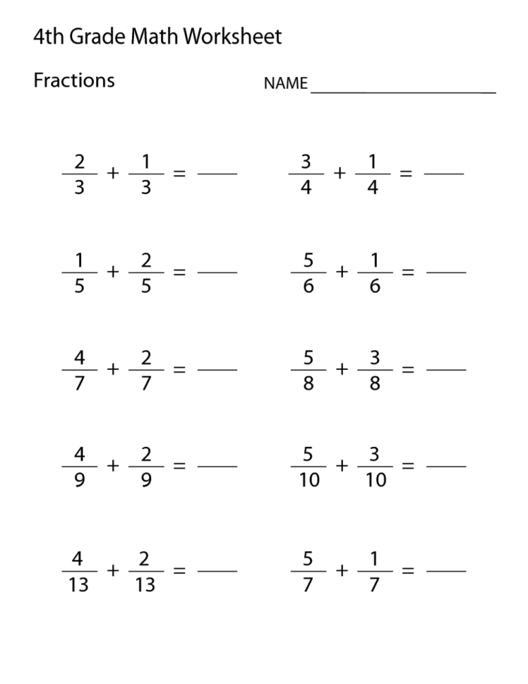 4th Grade Addition And Subtraction Worksheets For Grade 4