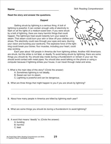 4th Grade English Comprehension Worksheets For Grade 4