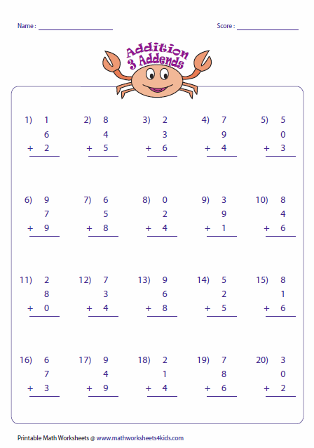 1st Grade Single Digit Addition Worksheets With Pictures