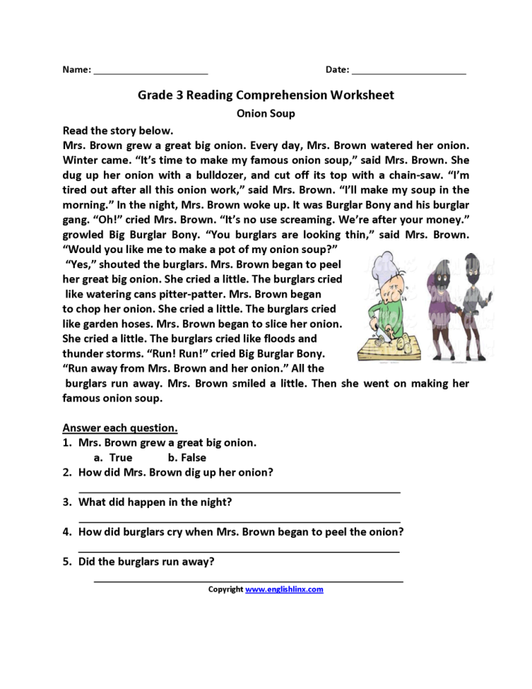3rd Grade English Worksheets For Grade 3 Comprehension