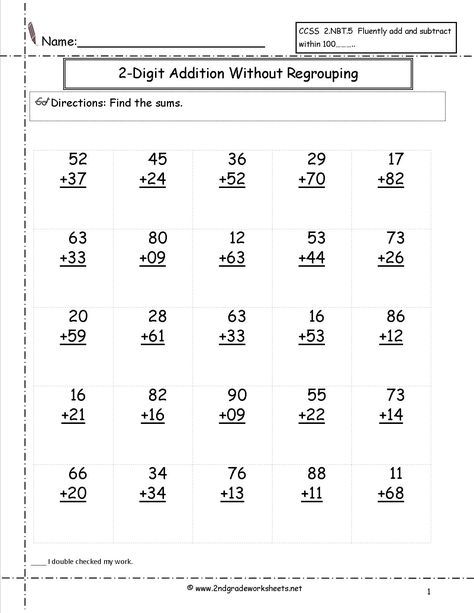 Addition Second Grade 2nd Grade Math Worksheets Pdf