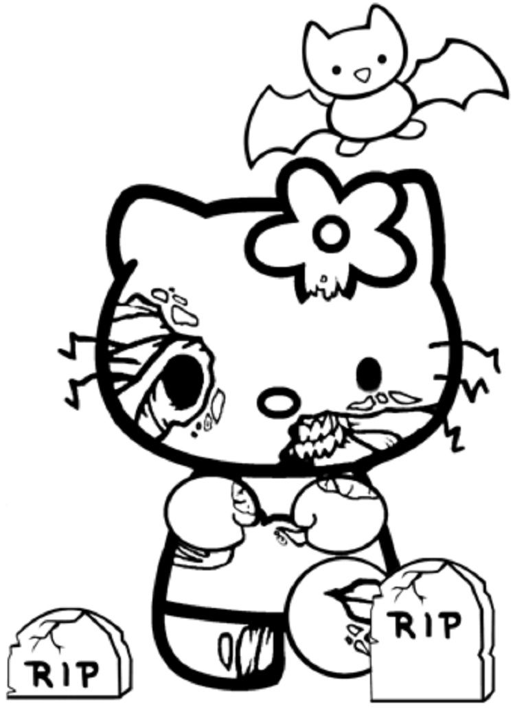 Cute Halloween Hello Kitty Coloring Pages