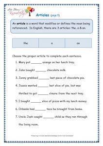 English Grammar Articles Worksheets For Grade 3