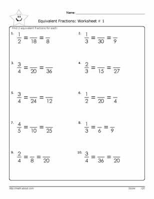 4th Grade Equivalent Fractions Worksheets