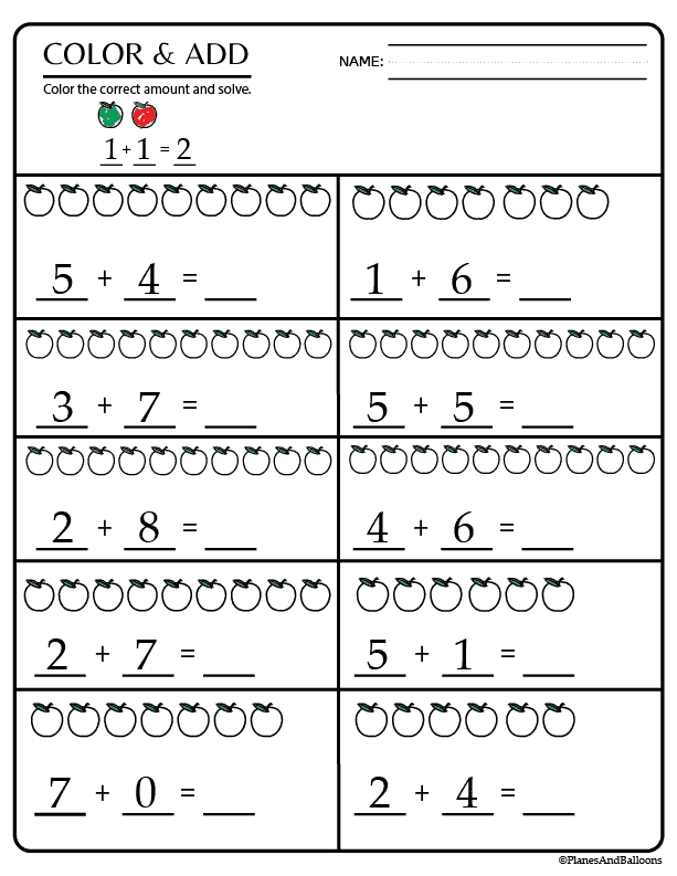 Printable Simple Addition Worksheets For Kindergarten