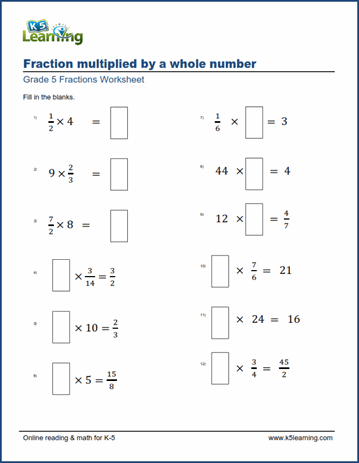 Grade 5 Multiplying Fractions Worksheets With Answers