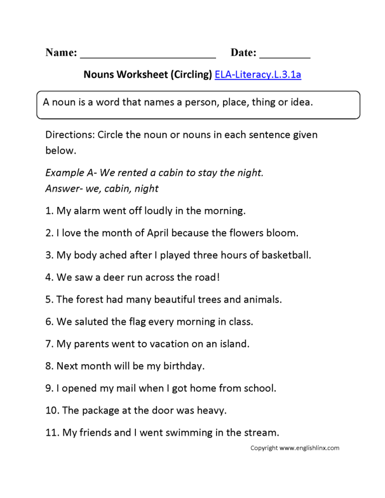 Pdf English Grammar Worksheets For Grade 3 With Answers
